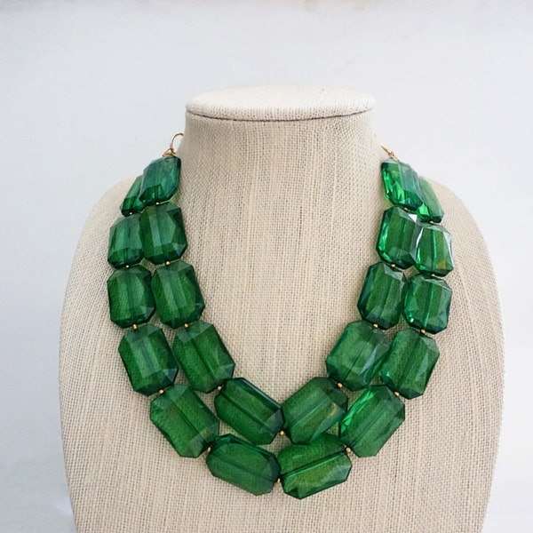 Emerald Green Faceted Gem Statement Necklace