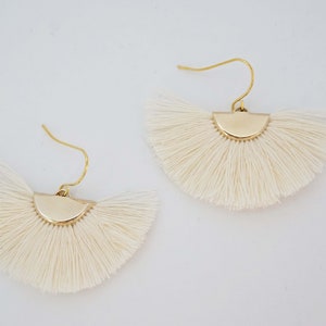 Cream Fan Tassel Earrings