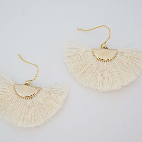 Cream Fan Tassel Earrings Etsy