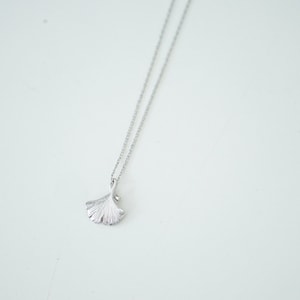 Matte Silver Ginkgo Leaf Necklace | Ginkgo Charm Necklace | Gingko Necklace