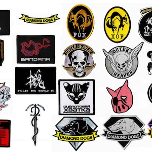 Metal Gear Solid Iron On Patches Collection Foxhound, Diamond Dogs, XOF, Fox, MSF, Outer Heaven. Alert, DD, Outer Haven