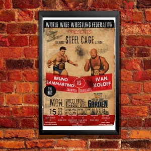 Vintage Wrestling Poster 1975 Steel Cage Match Live from Madison Square Garden from ZanzibarLand