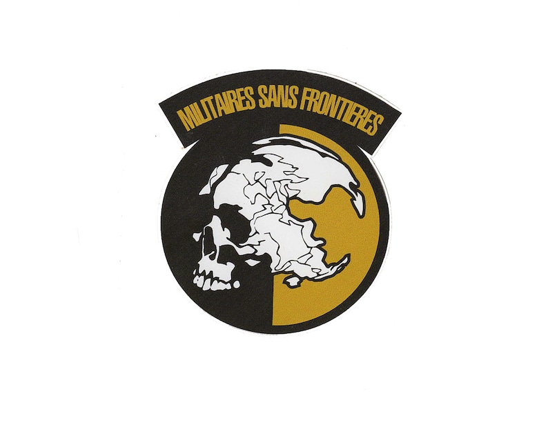 May include: Black and gold logo with a skull and the text "MILITAIRES SANS FRONTIERES".