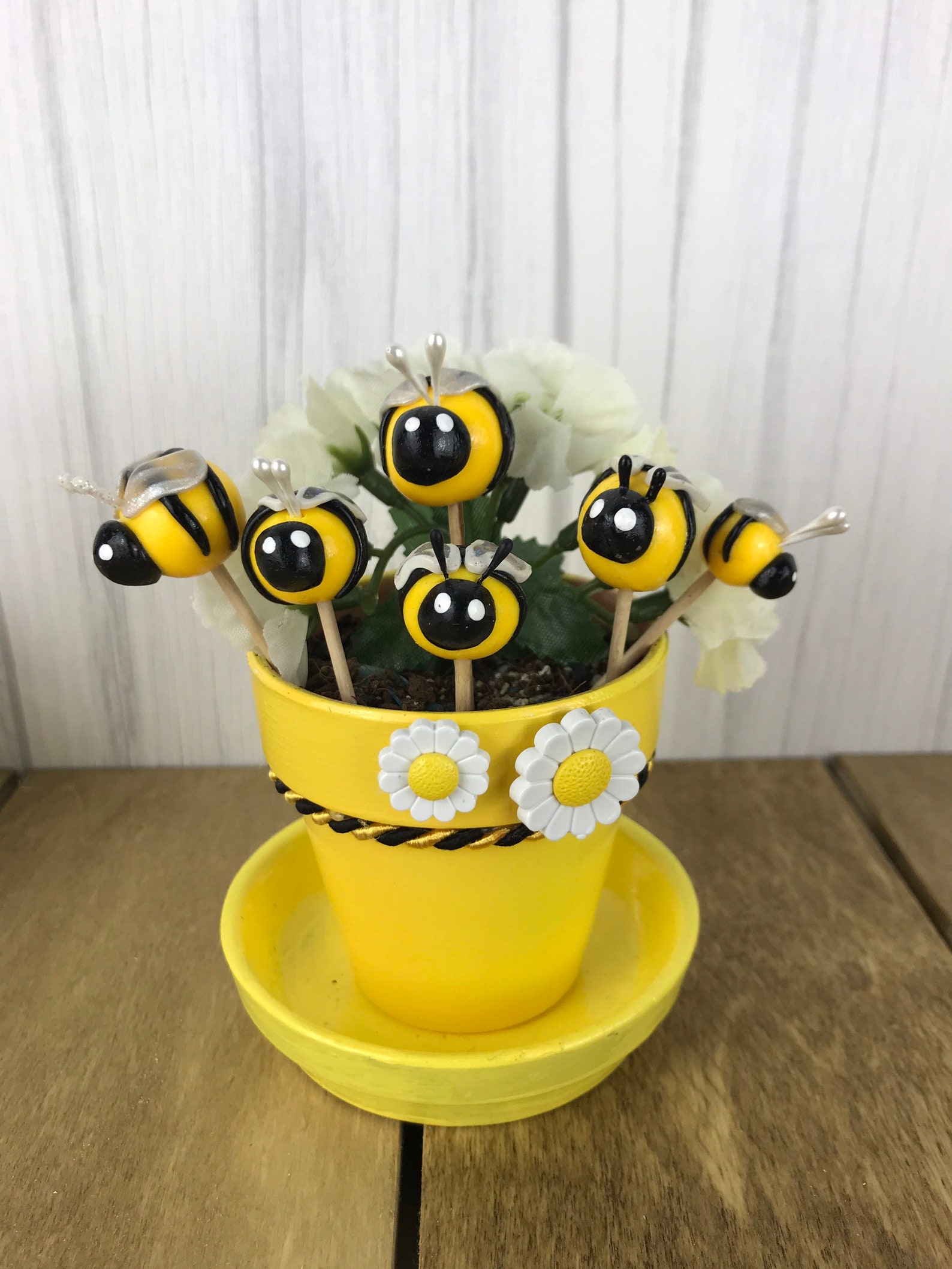 Clay bees Flower pot polymer clay bees flower pot decor Etsy