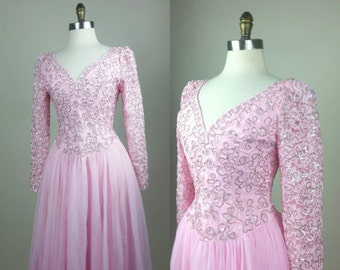 60s Designer Formal Gown Pink with Rhinestones