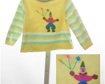 70er Jahre Baby Pullover gelb Clown Applikation Größe 9 Monate