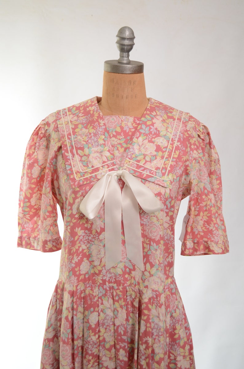 80s/90s Laura Ashley Mauve Floral Cotton Garden Party Dress image 9