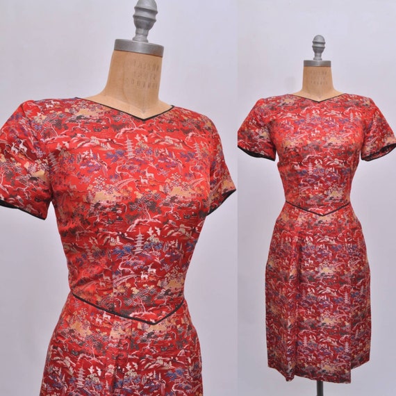 1950s Asian Wiggle Dress Cheongsam Small/Medium - image 1