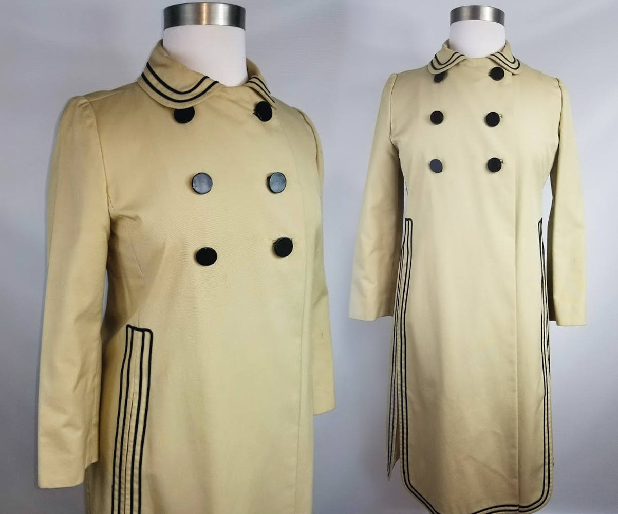 Mid-century Classic Khaki Double Breasted Trench Coat With Black