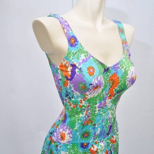 60s Painterly Floral Skirted Modest One-piece Bathing Suit 34C image 2