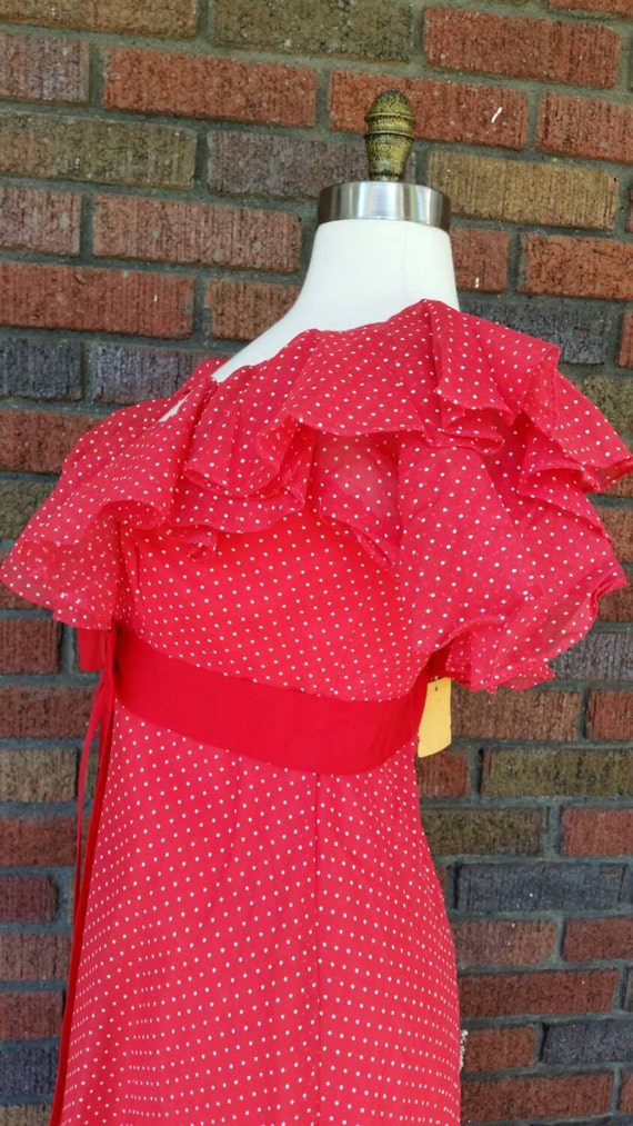 70s Gypsy Dress Red Polka Dot Deadstock With Tag … - image 3