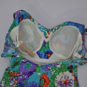 60s Painterly Floral Skirted Modest One-piece Bathing Suit 34C image 9