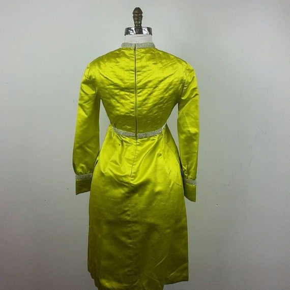 60s Cocktail Dress Chartreuse Silk with Pockets a… - image 4