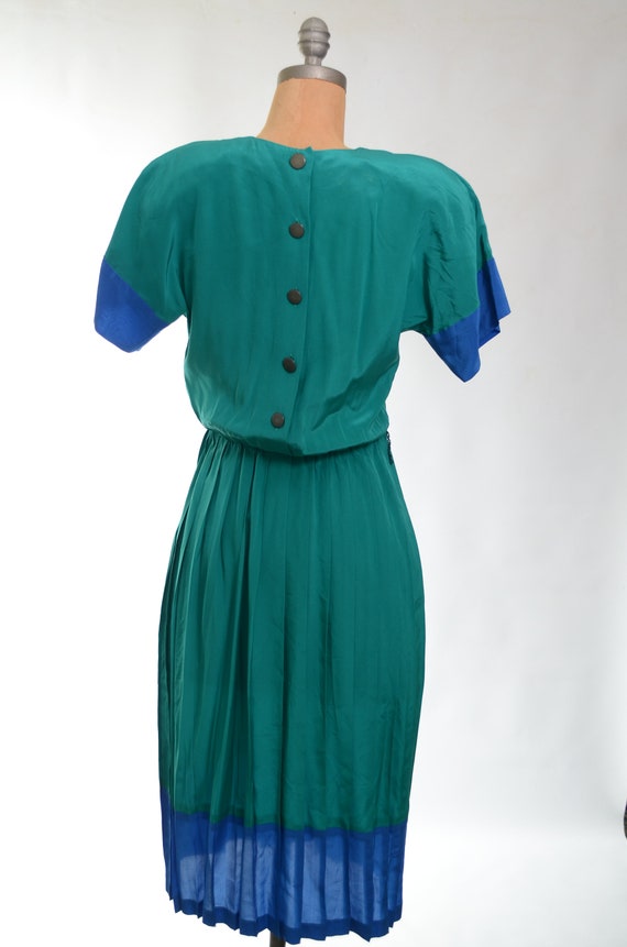 80s Silk Green and Blue Color Block Dress Small/M… - image 10