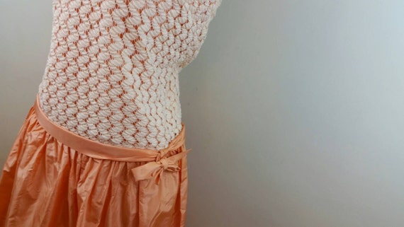 60s Peach Dress 20s Style Crochet Spaghetti Strap… - image 5