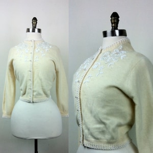 50s Cardigan Sweater Beaded Button-up Size 40 image 1