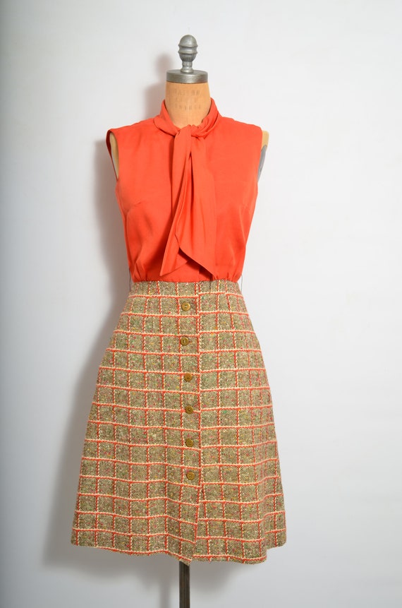 70s Orange Plaid Wool Dress and Jacket Suit Size … - image 6