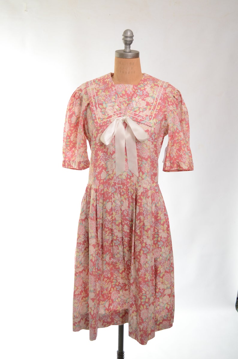 80s/90s Laura Ashley Mauve Floral Cotton Garden Party Dress image 10