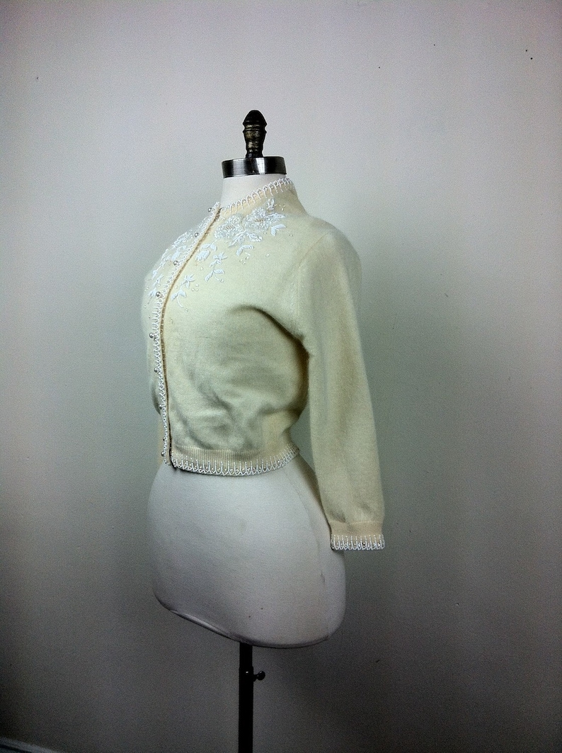 50s Cardigan Sweater Beaded Button-up Size 40 image 4