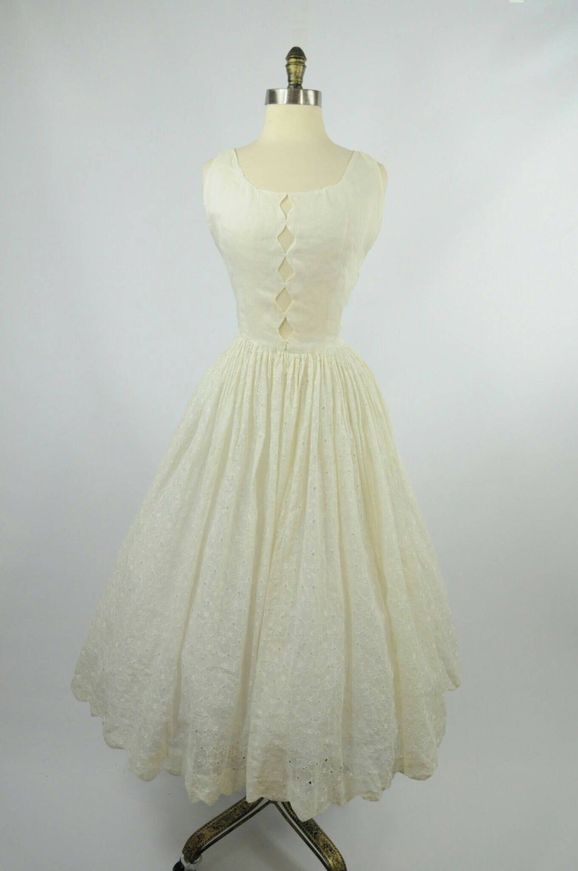 1950s Linen Dress Cutout Bodice Lace Skirt XS - Etsy