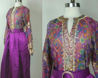 60s Oscar de la Renta Metallic Maxi Dress S