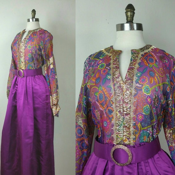 60s Oscar de la Renta Metallic Maxi Dress S