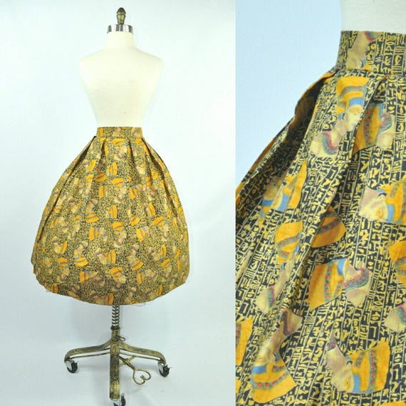 50s Circle Skirt Novelty Print Egyptian Nefertiti… - image 1
