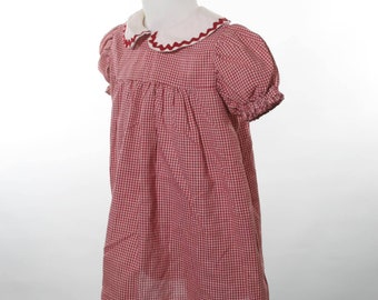 60s handmade checkered red and white toddler girls dress 12 month to 18 month