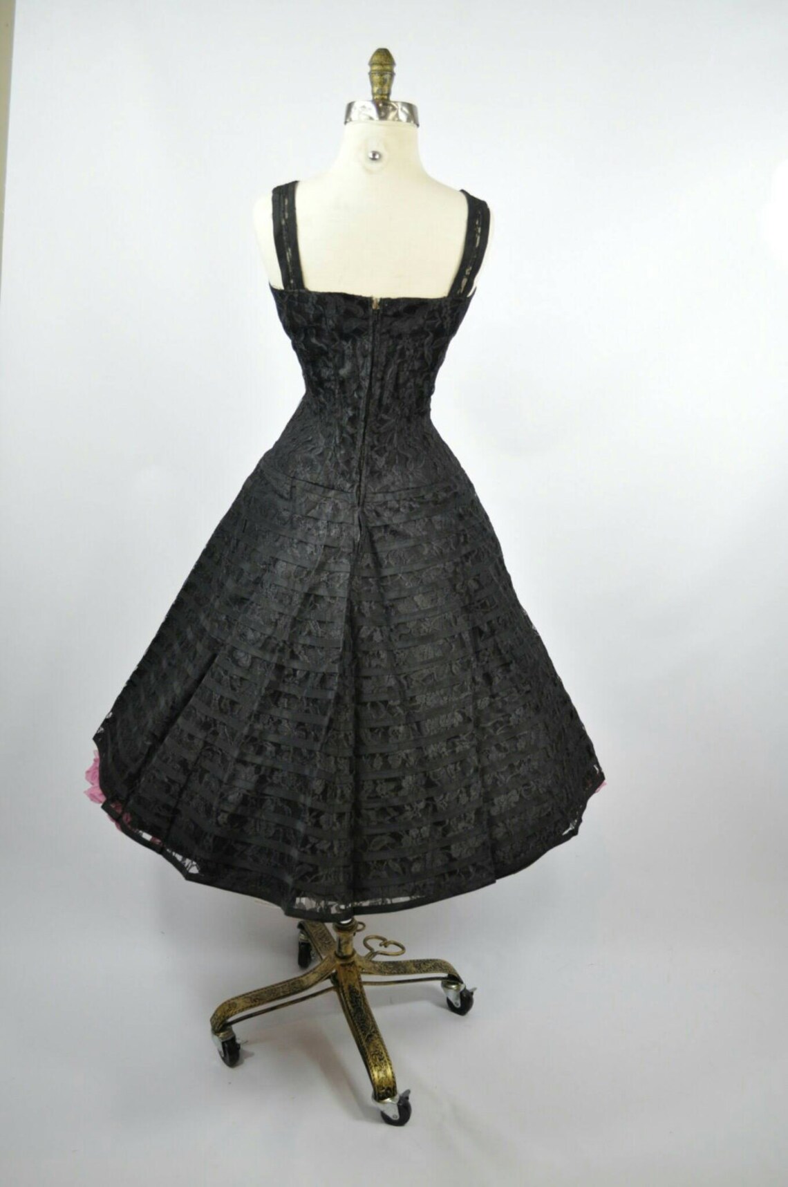 OLDRIC ROYCE, vintage 1950s dress, black cutout fit and flare cocktail party evening dress