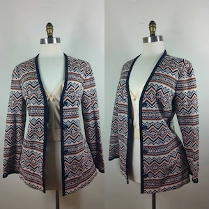 70s Tribal Print Cardigan Button-up Sweater M/L