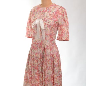 80s/90s Laura Ashley Mauve Floral Cotton Garden Party Dress image 3