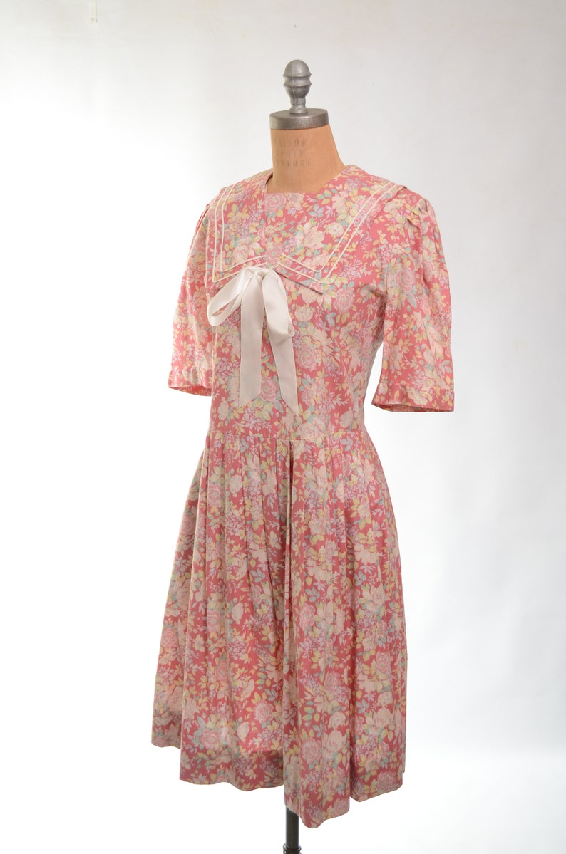 80s/90s Laura Ashley Mauve Floral Cotton Garden Party Dress image 3