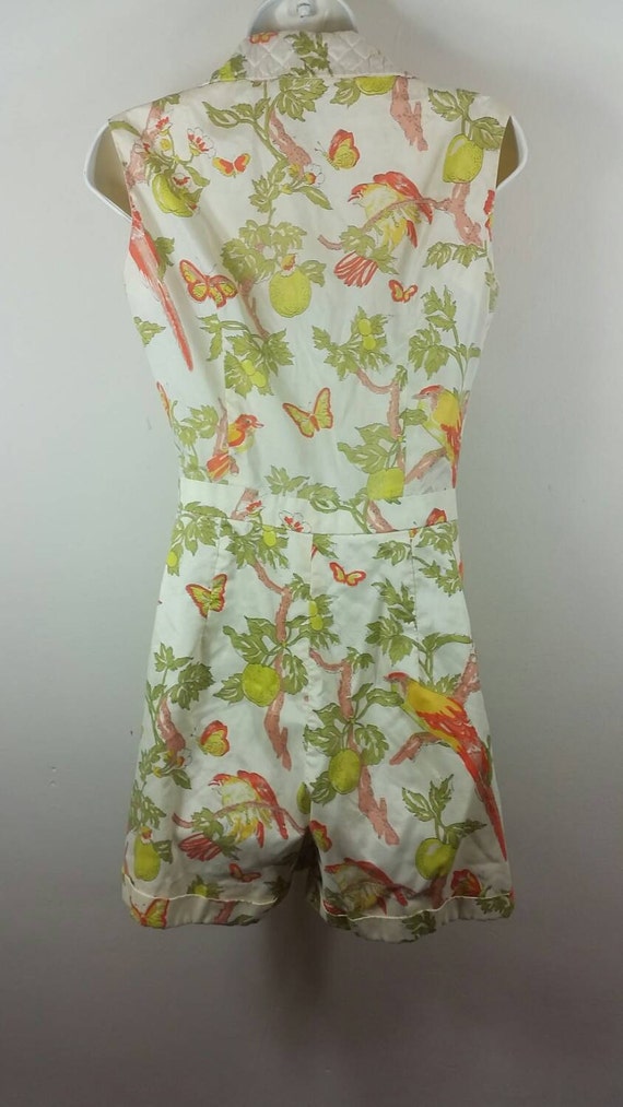 60s Novelty Print Botanical Bird Butterfly Romper… - image 5