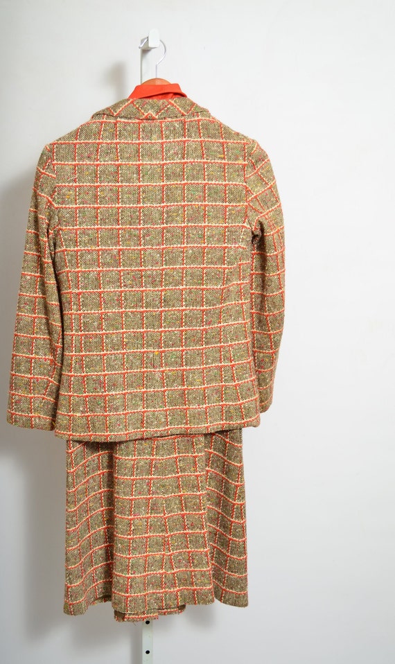 70s Orange Plaid Wool Dress and Jacket Suit Size … - image 4