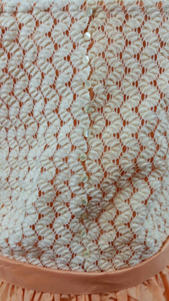 60s Peach Dress 20s Style Crochet Spaghetti Strap… - image 4
