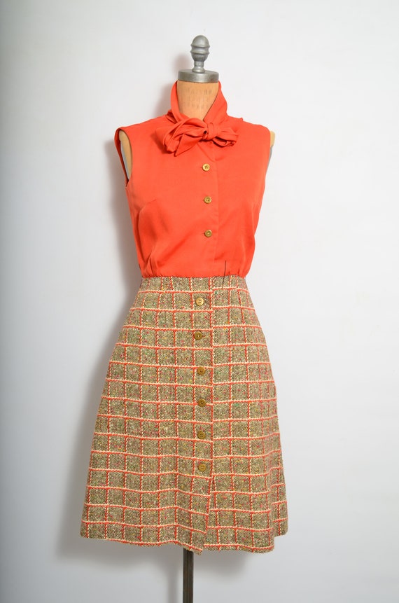 70s Orange Plaid Wool Dress and Jacket Suit Size … - image 5