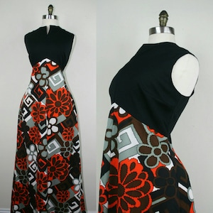 60s Maxi Dress Flower Power Hippie L