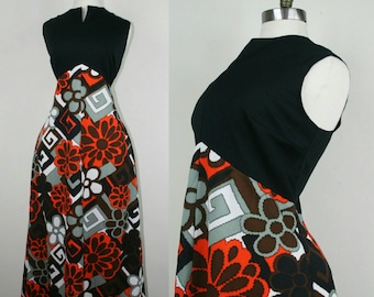 60s Maxi Dress Flower Power Hippie L