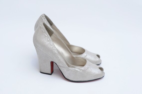 70s Silver Disco High Heel Platform Pumps Size 7