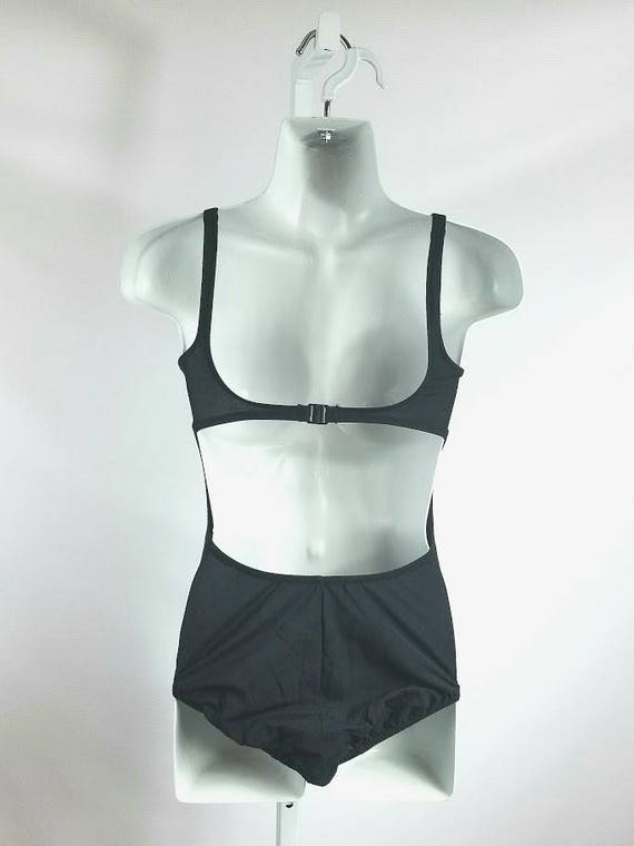 80s Onepiece Swimsuit Black with Neon Side Cut-Ou… - image 5