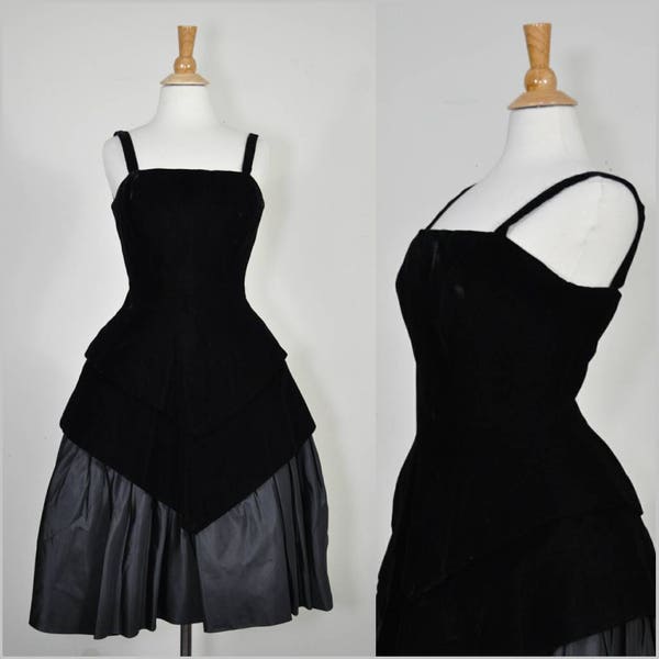 1960s Cocktail Party Dress Black Incredible Construction LBD S/M