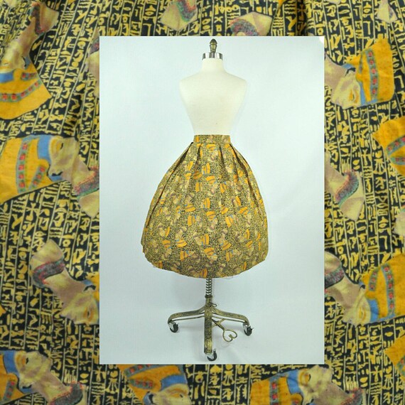50s Circle Skirt Novelty Print Egyptian Nefertiti… - image 2