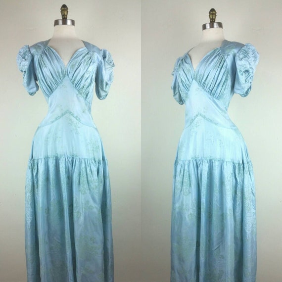 30s Dress Formal Gown Dropwaist Pale Blue S/M