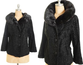 Midcentury Astrakhan Curly Lamb Fur Jacket M