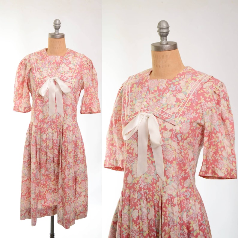 80s/90s Laura Ashley Mauve Floral Cotton Garden Party Dress image 1