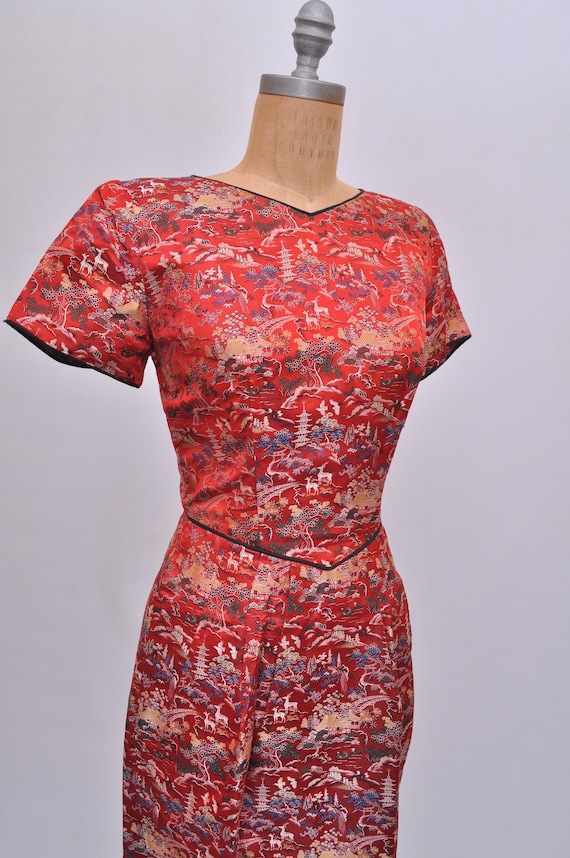 1950s Asian Wiggle Dress Cheongsam Small/Medium - image 2