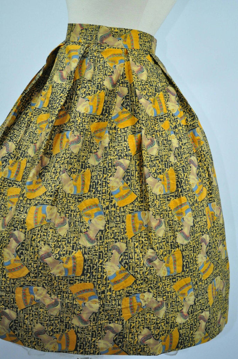 50s Circle Skirt Novelty Print Egyptian Nefertiti S image 4