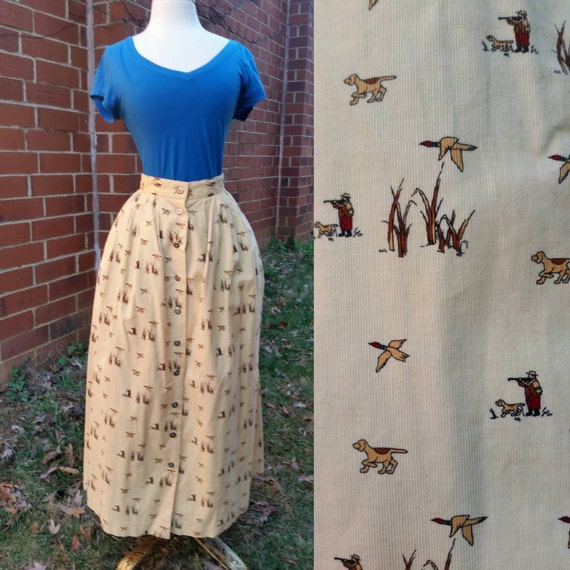 80s Novelty Print Duck Hunter and Bird Dog Corduro