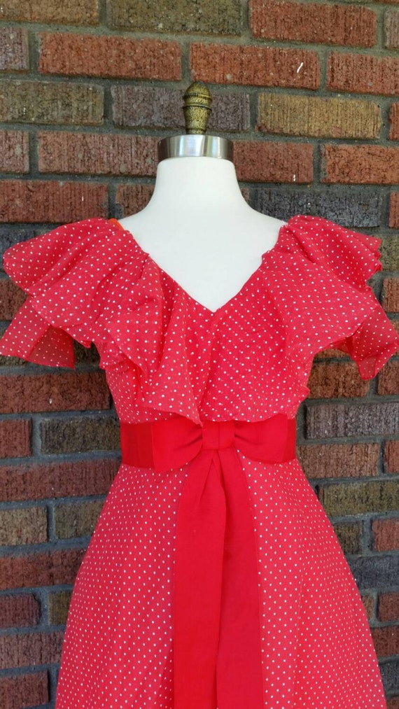 70s Gypsy Dress Red Polka Dot Deadstock With Tag … - image 2