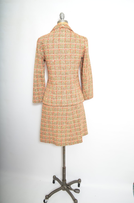 70s Orange Plaid Wool Dress and Jacket Suit Size … - image 10